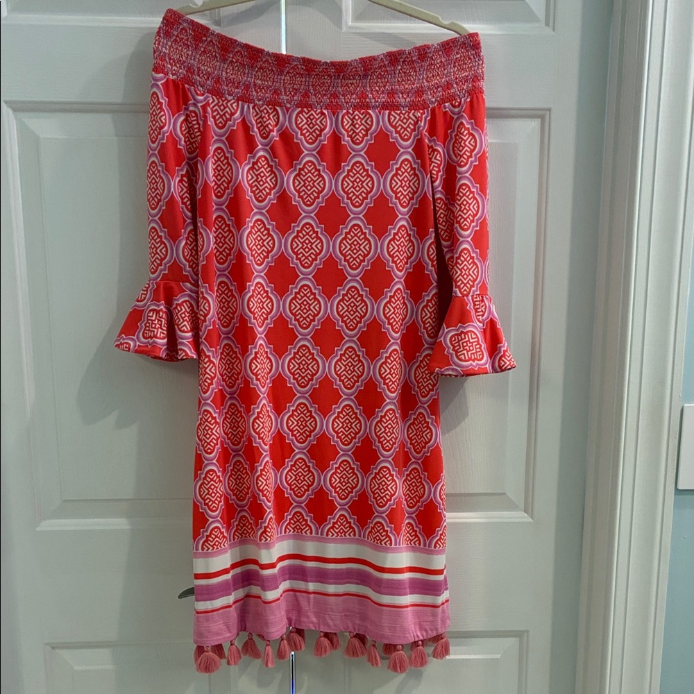 Cabana Life Red and Pink Long Sleeve Dress